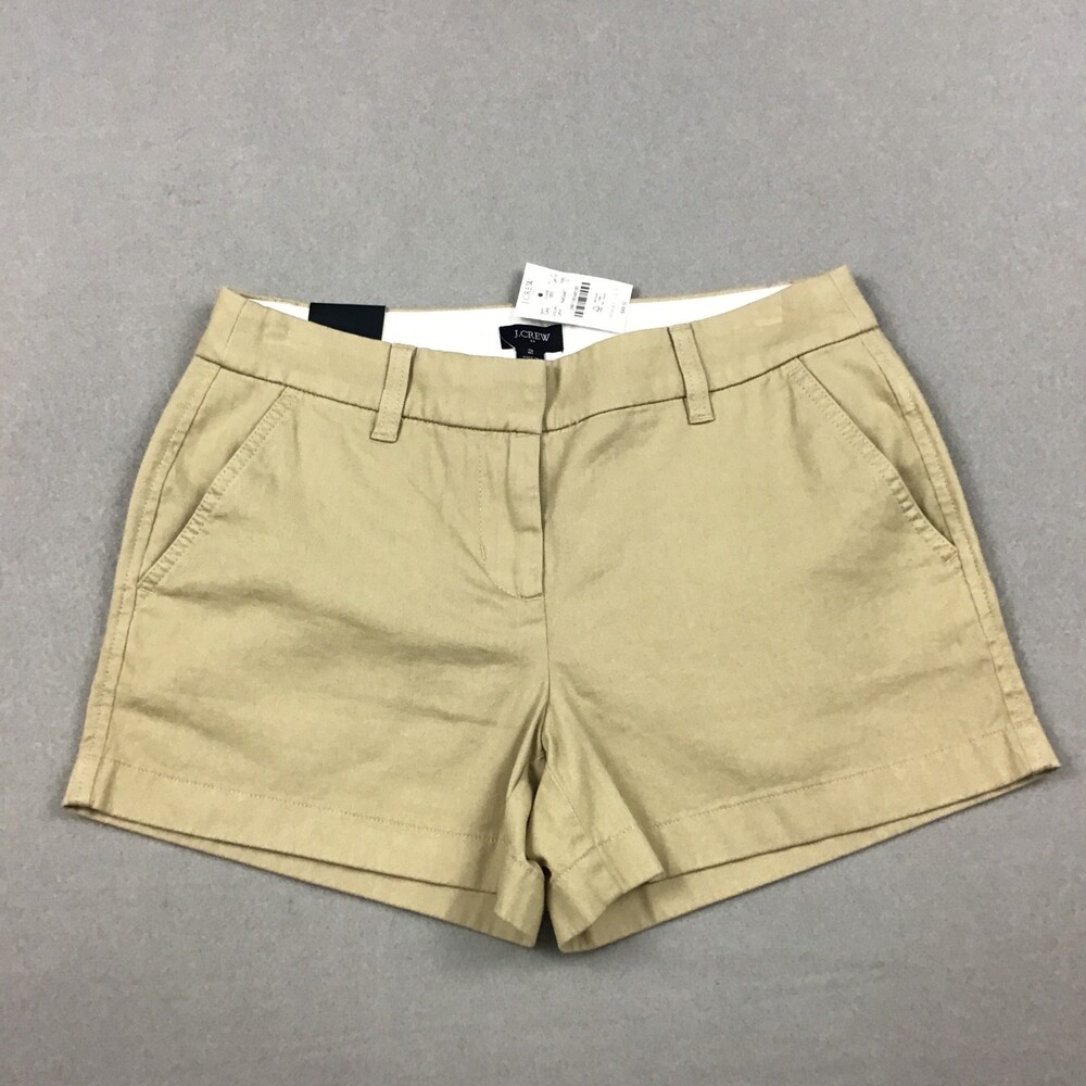 J Crew Shorts Women 2 Beige Solid Khaki Chino Mid Rise 3.5 Inseam Cotton